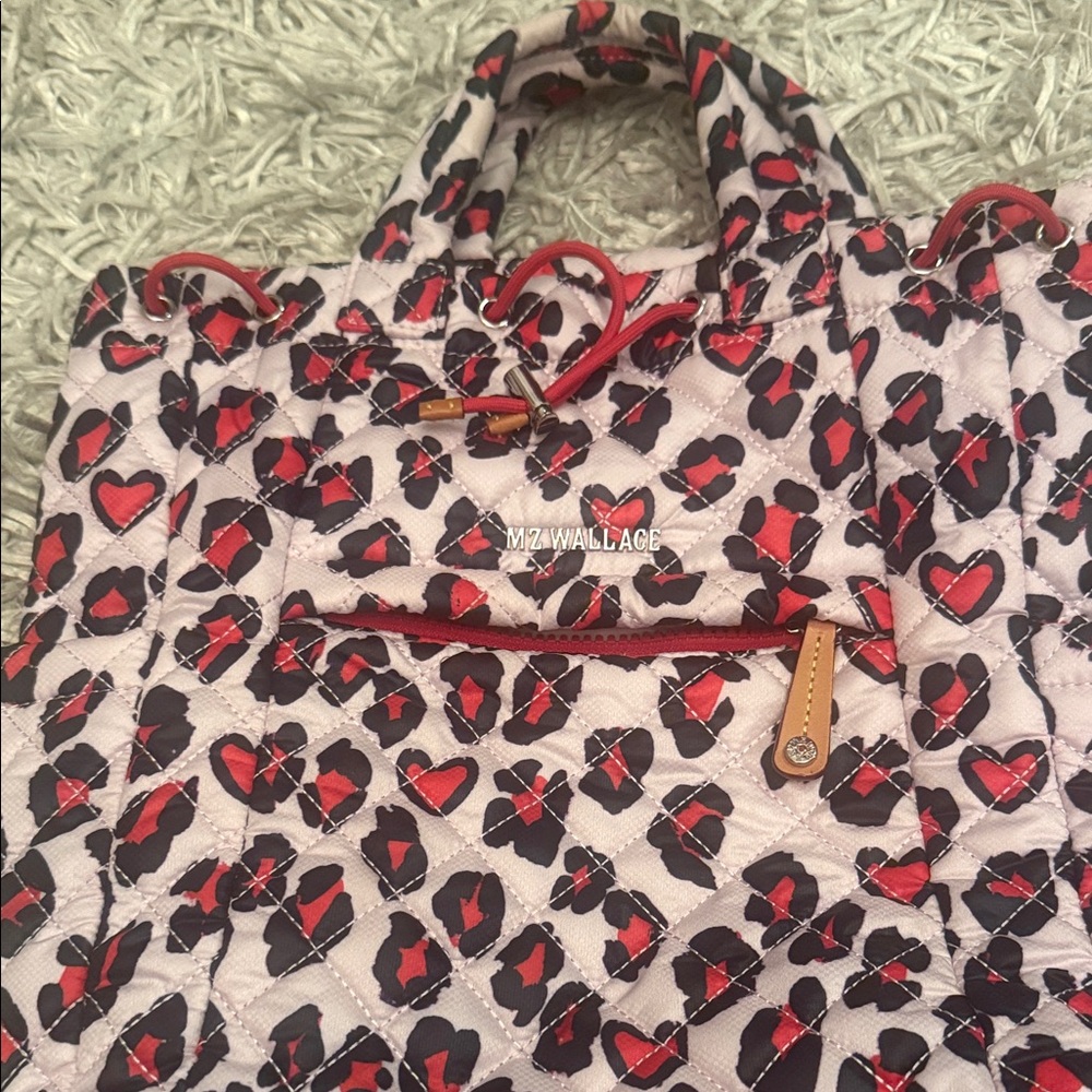 MZWallace Metro Convertible Heart Patterned Backpack - Red and Black Quilted - Picture 7 of 9